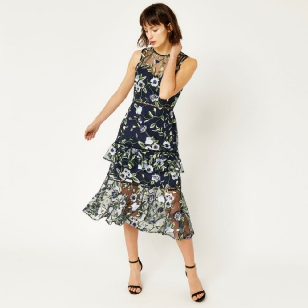 Asos Warehouse Anais Tiered Embroidered Dress